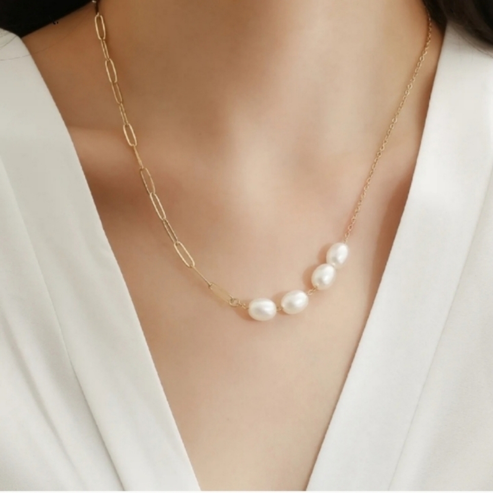 Free People Half Paperclip Chain Pearl Necklace